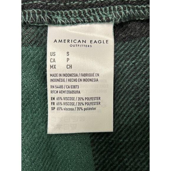 NWT American Eagle Baby Doll Cut Green Buffalo Check Long Sleeve Flannel Top - Picture 4 of 11